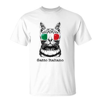 Gatto Italiano Funny Italian Cat Wearing Sunglasses T-Shirt | Mazezy