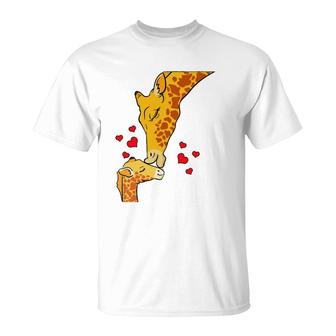 Giraffe Kissing Baby Africa Zoo Heart Mothers Day Gift T-Shirt | Mazezy