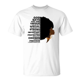 God Say You Are Unique Black Girl Empowerment Melanin Color T-shirt - Thegiftio UK