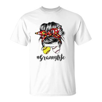 Granny Life Messy Bun Softball Baseball Mothers Day T-Shirt | Mazezy DE