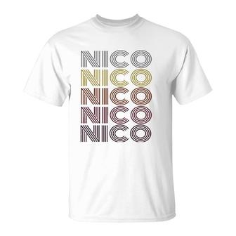 Graphic Tee First Name Nico Retro Pattern Vintage Style T-Shirt | Mazezy