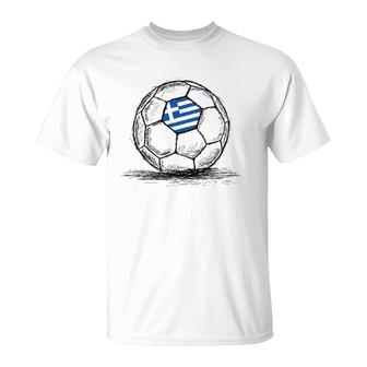 Greece Greek Flag Design On Soccer Ball Artsy Football T-Shirt | Mazezy