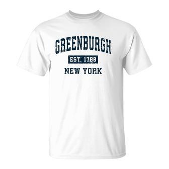 Greenburgh New York Ny Vintage Sports Design Navy Print Pullover T-Shirt | Mazezy