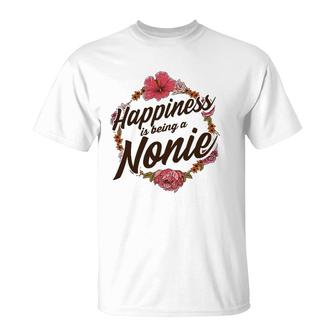 Happiness Is Being A Nonie Cute Floral Mother's Day Gift T-Shirt | Mazezy