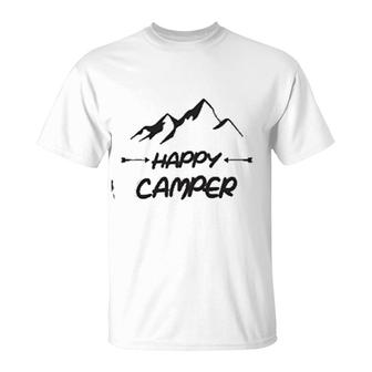 Happy Camper Mountain Scene T-Shirt | Mazezy