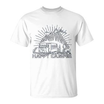 Happy Camper Outdoor Adventure Themed T-Shirt | Mazezy