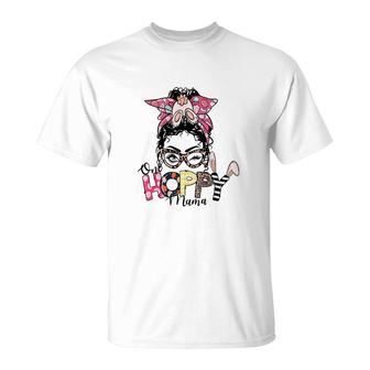 Happy Easter Day One Hoppy Mama Bunny Messy Bunny Ears Easter Day T-shirt - Thegiftio UK