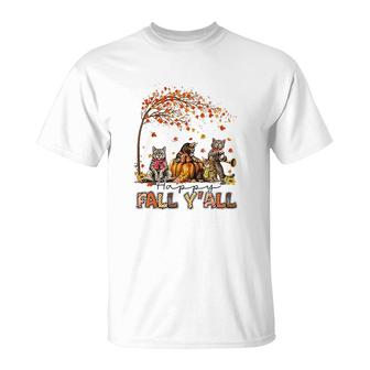 Happy Fall Yall Funny Cats Autumn Lover Pumpkins Halloween T-Shirt - Seseable