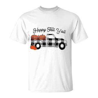 Happy Fall Yall Women Funny Truck Pumpkin Graphic Halloweens T-Shirt - Seseable