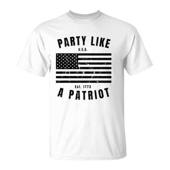 Happy Fourth Of July Party Like A Patriot Fun American Flag T-Shirt | Mazezy