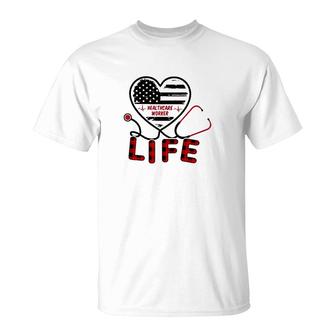 Healthcare Worker Us Flag Heart T-Shirt | Mazezy