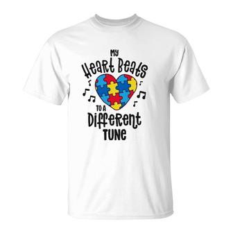 Heart Beats To A Different Tune Autism Awareness Mom Kids T-Shirt | Mazezy