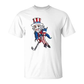 Hockey American Flag 4Th Of July Kids Boys Uncle Sam T-Shirt | Mazezy