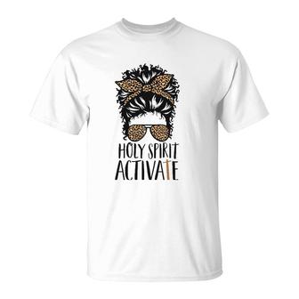 Holy Spirit Activate Black Mom Life Leopard Messy Bun T-Shirt | Mazezy