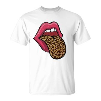Hot Pink Lips Leopard Tongue T-Shirt | Mazezy