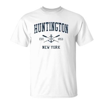 Huntington Ny Vintage Navy Crossed Oars & Boat Anchor T-Shirt | Mazezy