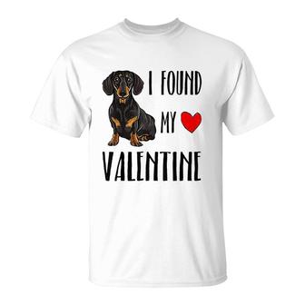 I Found My Valentine Day Black Dachshund T-Shirt | Mazezy AU