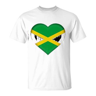 I Love Jamaica Jamaican Flag Heart T-Shirt | Mazezy