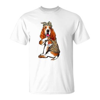 I Love Mom Tattoo Funny Basset Hound Dog With Bandana T-Shirt | Mazezy