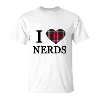 I Love Nerds Royal Plaid Heart T-Shirt | Mazezy