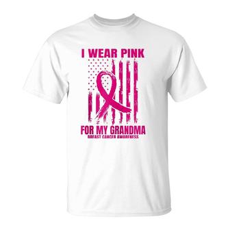 I Wear Pink Ribbon Grandma Breast Cancer Awareness Usa Flag Zip T-Shirt | Mazezy