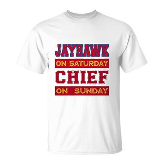 Jayhawk On Saturday Chief On Sunday Souvenir T-Shirt | Mazezy