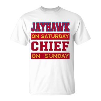 Jayhawk On Saturday Chief On Sunday Kansas City Souvenir T-shirt - Thegiftio UK