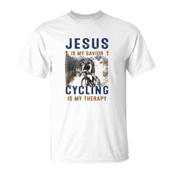 Jesus Is My Savior Cycling Is My Therapy T-Shirt | Mazezy