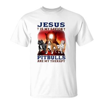Jesus Is My Savior Pitbulls Are My Therapy Cross T-Shirt | Mazezy
