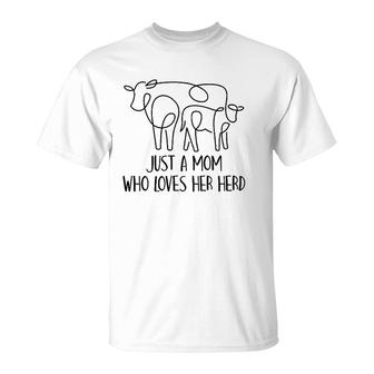 Just A Mom Who Loves Her Herd Mother's Day Present Farm Mama T-Shirt | Mazezy