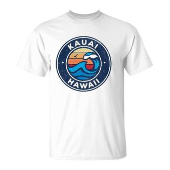 Kauai Hawaii Hi Vintage Nautical Waves Design T-Shirt | Mazezy