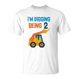 Kids 2 Years Old Birthday Digging Being Two T-Shirt | Mazezy