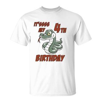 Kids 4Th Birthday Snake For 4 Years Old Boys Girls T-Shirt | Mazezy