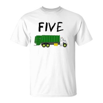 Kids 5 Years Old Garbage Truck Birthday Party 5Th Birthday T-Shirt | Mazezy