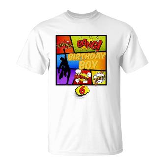 Kids 6Th Birthday Boys Super Hero Comic 6 Years Birthday T-Shirt | Mazezy