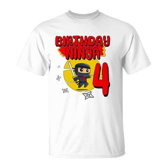 Kids Birthday Ninja 4 Years Old Bday Party Gift For Little Ninja T-Shirt | Mazezy