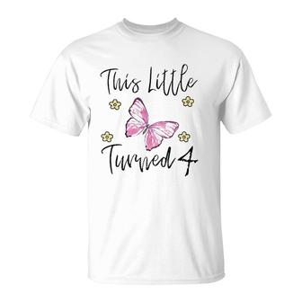 Kids Butterfly Themed Birthday Party Gift For A 4 Years Old T-Shirt | Mazezy