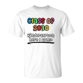 Kids Class Of 2030 Kindergarten Here I Come Colorful Youth T-Shirt | Mazezy
