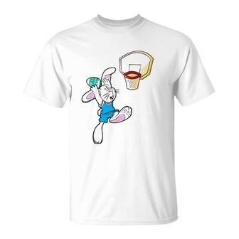 Kids Easter Egg Hunt Bunny Dunk Slam Basketball Game T-Shirt | Mazezy
