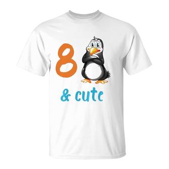 Kids Funny Penguin 8Th Birthday  8 Years Old Bday Party Gift  T-Shirt