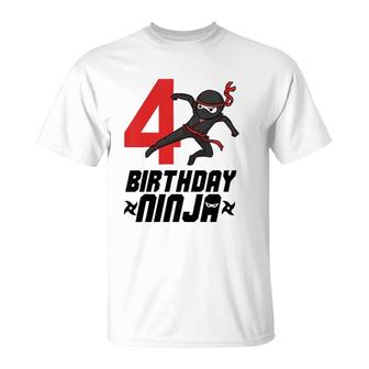 Kids Kids 4Th Birthday Ninja For Boys 4 Years Birthday Tee T-Shirt | Mazezy