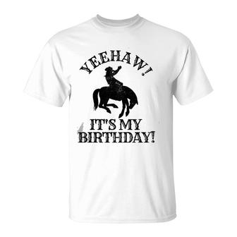 Kids Kids Yeehaw It's My Birthday Cowboy Western Rodeo Party T-Shirt | Mazezy