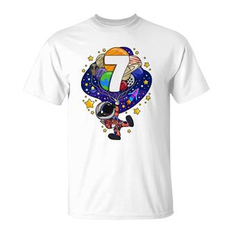 Kids Outer Space Astronaut 7Th Birthday Boy 7 Year Old Seven T-Shirt - Seseable