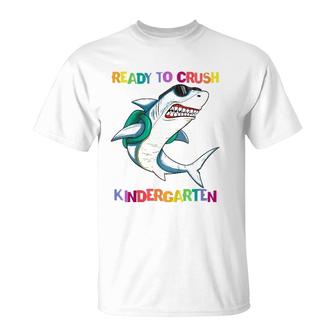 Kids Ready To Crush Kindergarten Fun Shark Animal Back To School T-Shirt | Mazezy