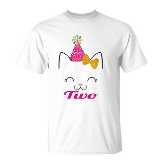 Kids Two 2 Years Old 2Nd Birthday Girl Kitty Cat Theme T-Shirt | Mazezy