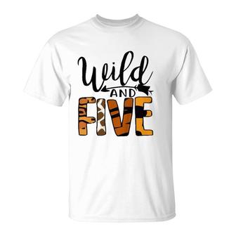 Kids Wild Five 5Th Birthday Boy Girl Fifth Bday 5 Years Old T-Shirt | Mazezy AU