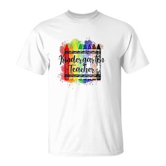 Kindergarten Teacher Crayon Colorful Teaching Teacher Gift T-Shirt | Mazezy