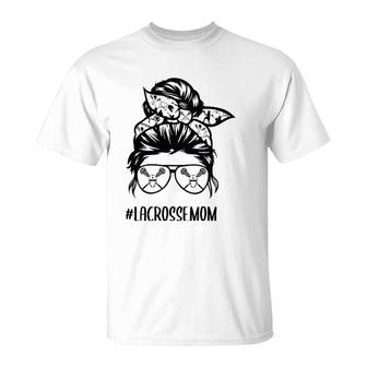 Lacrosse Mom Messy Bun Hair Glasses T-Shirt | Mazezy