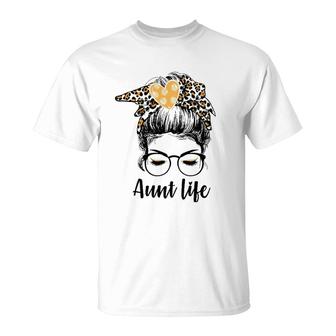 Leopard Auties Aunt Life Cute Messy Bun Girl Mother's Day T-Shirt | Mazezy