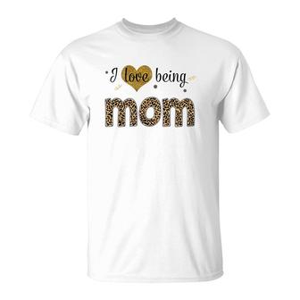 Leopard Plaid I Love Being Mom White T-Shirt | Mazezy UK